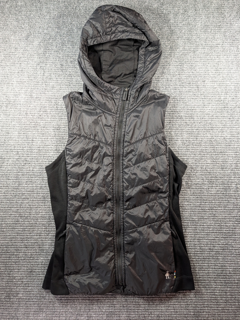 SmartWool Smartloft Hooded Vest Women Small Black Merino Wool Zip Lightweight